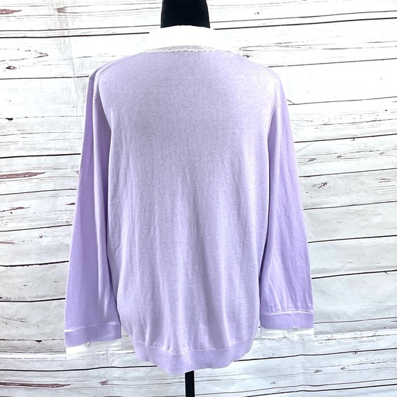 Talbots Lace Collar Pullover Sweater Purple Cotton/ Silk Trim Plus Size 1X - Picture 5 of 9